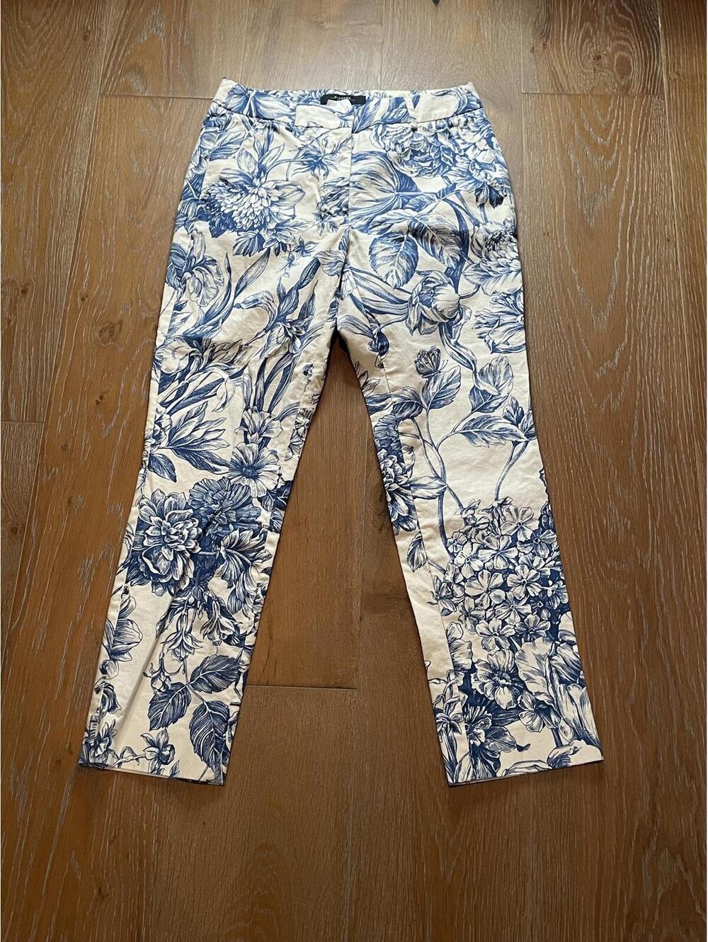 Max Mara Weekend Cream Blue Floral Pan Stretch Size 4